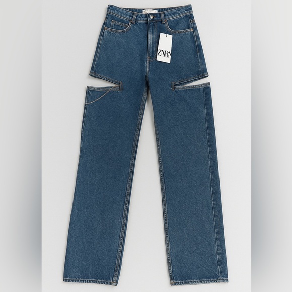 Zara Women's Z975 Mid Waist Straight Leg Cutout Jewel Jeans - Picture 3 of 3